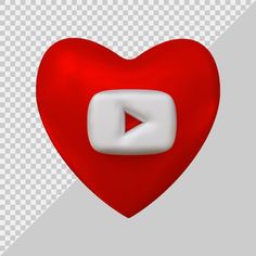 a red heart with a play button on it