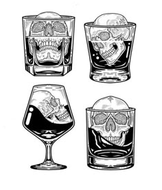 three glasses with skulls in them