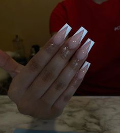 V Tips Nails Coffin, White Tip Acrylic Nails, Cherry Nail, Butterflies Pink, Acrylic Toe Nails, Ombre Acrylic Nails