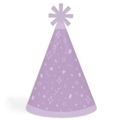 a purple party hat with stars on it