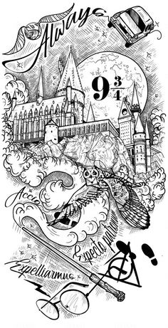 Harry Potter Monster Book Tattoo, Harry Potter Outline Drawings, Harry Potter Tattoo Stencil, Harry Potter Tattoo Designs, Hogwarts Castle Tattoo, Harry Potter Stencils