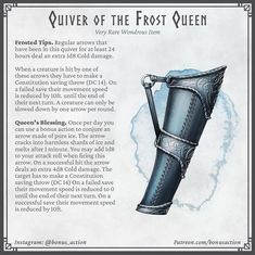 an advertisement for the silver of the frost queen, featuring a large metal tube with a handle