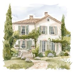 French Apartments Exterior, South Of France Painting, Acrylic House Painting, Aquarelle Aesthetic, Drawings Of Buildings, France Wallpaper, Cottage Illustration, Watercolor House Painting, Watercolor House