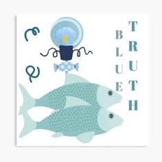 a card with two fish on it and the words bruht written in blue