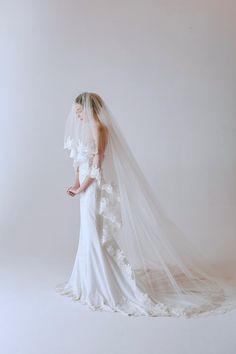 a woman in a wedding dress and veil