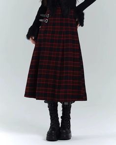 A skirt with a classic side belt. 

A mature piece with a deep plaid pattern that is typical of fall and winter. 

It goes well with long boots for a very modern style. 

◾️Model
Height/Weight: 167cm/48kg
Try size: S



Size (cm)
Skirt length
Waist


S
79
64


M
80
68


L
81
72 Edgy Skirt With Belt Loops For Fall, Knee-length Plaid Bottoms For Fall, Plaid Knee-length Bottoms For Fall, Fall Denim Skirt With Belt Loops, Red Pleated Skirt For Fall, Punk Pleated Skirt For Fall, Gothic Red Bottoms For Fall, Fall Knee-length Belted Skirt, Edgy Plaid Bottoms For Fall