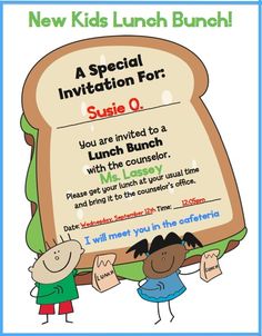 a poster with kids holding up a large piece of bread that says, new kids lunch bunch