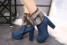 Winter High Heels, Boots Fur, High Heel Stiefel, Basic Boots, High Heels Boots, Winter Shoes For Women, Blue Winter, Blue Boots, Warm Shoes