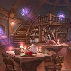 Magic Tavern, Fantasy Kitchen, 2d Artwork, Bar Artwork, Lion's Den, Fantasy Background, Anime Room