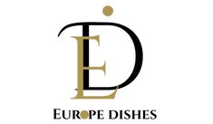 the logo for europe dishes, which is designed in gold and black