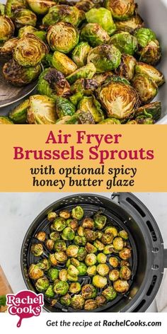 an air fryer with brussel sprouts and honey butter glaze