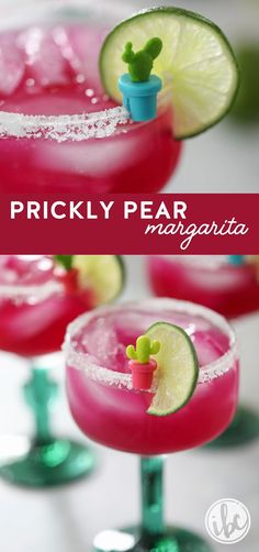 the pink margarita is garnished with lime and cilantro for a festive touch