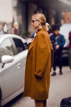 statement coat Camel Coat, Celebrity Street Style