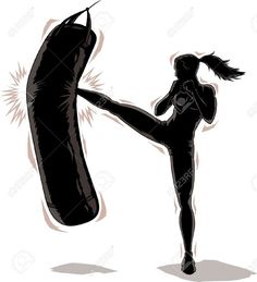 a woman kicking a punching bag with her leg in the air royaltyvectors