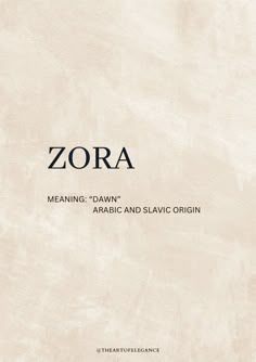 the front cover of zora meaning - dawn, arabic and slavic origin