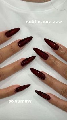 Get inspired with gorgeous fall nail designs that are perfect for both fall and winter seasons. Try these cozy colors and trendy patterns! #fallnails #winternaildesigns #fallnailtrends #winternails2024 Unique Burgundy Nails, Cat Shape Nails, Wine Red Fall Nails, Long Almond Burgundy Nails, Nails Acrylic Wine Red, Nails Ideas Fall 2024, Fall Acrilyc Nails Ideas, Dark Fall Nail Art, Burgundy Nails 2024