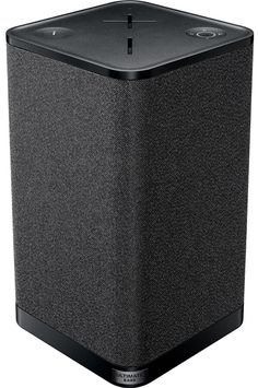 a black speaker on a white background