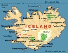 a map of iceland with all the major cities