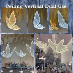 four different images of flowers and butterflies with the words ceiling vertical dual use on them