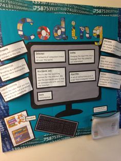 a bulletin board with information about computers on it