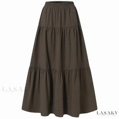 Lasaky - Vintage Pleated Midi Skirt with Solid Color and Lotus Leaf Hemline Vintage Pleated Skirt, Strech Dresses, Casual Maxi Skirt, Aesthetic Fairycore, Harajuku Grunge, Empire Dresses, Vestidos Retro, Street Y2k, High Waist Long Skirt