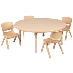 a round table with four chairs and one chair on the other side, in front of a white background