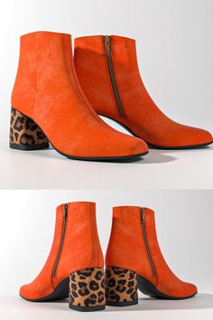 Add a bold touch to your everyday style with our orange suede booties, featuring a striking leopard print heel. These fresh new arrivals combine playful design with all-day comfort, offering a standout look that’s perfect for elevating your casual wardrobe. For those who love to mix vibrant color with fierce patterns, these booties are a must-have. How To Wear Ankle Boots, Fashion 101, Green Wedding Shoes, Leopard Print Heels, Fashion Essentials, Casual Wardrobe, Suede Booties, New Shoes, Me Too Shoes