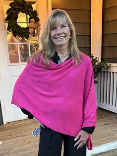 Our best selling poncho in hot pink is a statement maker! Casual Pink Poncho For Fall, Pink One Size Poncho For Fall, Pink One-size Poncho For Fall, Pink One-size Tops For Winter, Pink One Size Shawl Poncho, Casual Pink One-size Poncho, Pink Long Sleeve Poncho One Size, Scarf Dress, Long Scarf