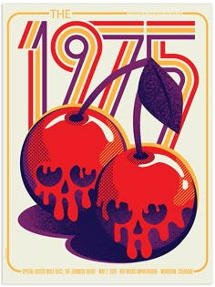 a poster with two cherries and the number twenty five on it's side