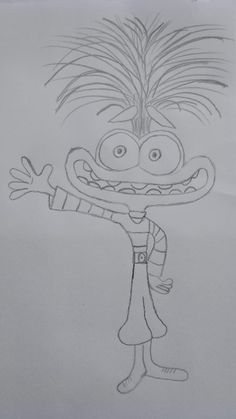 a drawing of a cartoon character holding his arms out in front of the viewer's eyes