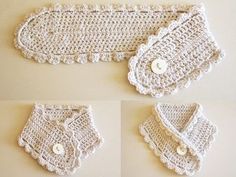 crocheted baby diaper and booties are shown in three different pictures, including one with buttons