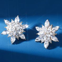 Sparkling And Elegant, These Crystal Stud Earrings Are Designed To Capture Attention With Their Radiant Flower-Shaped Arrangement. Each Earring Features Meticulously Cut, Clear Marquise-Shaped Crystals That Form A Dazzling Floral Design. The Lightweight Construction Ensures Comfortable Wear, While The Brilliant Shine Makes Them A Perfect Accessory For Both Everyday Elegance And Special Occasions. Whether You're Dressing Up For An Event Or Adding A Bit Of Glamour To Your Daily Outfit, These Earri Luxury Star-shaped Earrings For Formal Occasions, Elegant Star-shaped Sparkling Crystal Earrings, Glamorous Gold-plated Crystal Earrings, Elegant Gold Star-shaped Crystal Earrings, Elegant Cubic Zirconia Flower-shaped Crystal Earrings, Crystal Snowflakes, Crystal Stud Earrings, Gold Earrings Studs, Daily Outfits