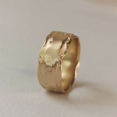 Handmade Thick Band Jewelry As Gift, Unique Hammered Rings In Recycled Gold, Handmade Rings In Recycled Gold For Gifts, Artisan Untreated Wedding Jewelry, Artisan Untreated Jewelry For Wedding, Yellow Gold Hand Cast Wedding Rings, Hand Cast 14k Gold Wedding Rings, 14k Gold Hand Cast Wedding Rings, Handmade Anniversary Ring With Thick Band