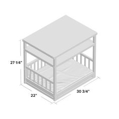 a white wooden bunk bed with two mattresses on the bottom and one in the middle