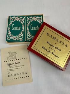 Vintage CANASTA Game by GUILD in original case with original rules. Will ship USPS Priority Mail. This is a very nice vintage CANASTA card game by Whitman Publishing Co and comes in it's original box. Overall in great condition but box does show some wear due to the age. On official rules it states, "Official Rules of the Association of American Playing Card Manufacturers. Incorporating the Latest Changes Made for 1950. My pictures are a big part of my description, so be sure to look at them carefully and ask any question that you might have before bidding. Thanks for looking. Be sure to check out my other listings for more great items. I will gladly combine auctions to save on shipping costs. All of my items are pre-owned unless otherwise specified. Not being an expert however I may miss Canasta Card Game, Poker Cards, Hobby Games, Playing Card, Vintage Pictures, Card Game, Priority Mail, Card Games, My Pictures