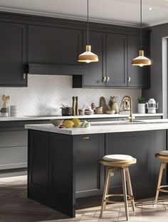 an image of a kitchen setting with bar stools