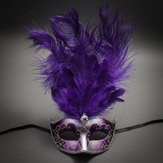 100% Brand New, High Quality Made From Paper Mache, Rhinestones, Glitter, And Feather This Mask Fits Most Adults Comes With Silk Ribbon Ties On 2 Sides To Wear And Keep The Mask In Place On Your Face Color: Silver With Purple Feather Usm-M6151-Svpp Purple Catwoman Mask, Maskerade Mask Purple, Purple Masquerade Mask, Masquerade Couple, Color Masks, Prom Mask, Venetian Costume, Steampunk Halloween, Mask Pictures