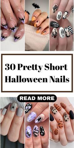 Dip Nail Halloween Ideas, Natural Nails Halloween Design, Mid Length Halloween Nails, Short Stiletto Nails Halloween, Matte Halloween Nails Short, Short Dip Nails Halloween, Halloween Nails Designs Short, Halloween Gel X Nail Designs, Acrylic Halloween Nail Designs