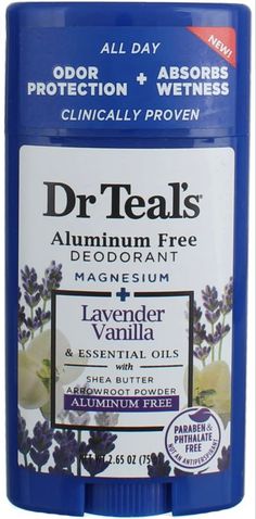 Dr. Teal's Vanilla Lavender Deodorant is a fantastic option for those who want a deodorant that provides all-day protection while also delivering a soothing and relaxing scent. Made with magnesium and essential oils, this deodorant helps to neutralize odor-causing bacteria while providing a calming and refreshing aroma. Additionally, its gentle and non-irritating formula is free from aluminum, parabens, and phthalates, making it a safe and effective choice for all skin types. Lavender Deodorant, Vanilla Lavender, Acne Prone Skin Care, Lotion For Oily Skin, Arrowroot Powder, Lavender Vanilla, Aluminum Free Deodorant