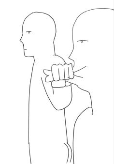 a line drawing of two people facing each other with one holding the other's hand