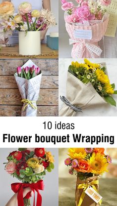 flowers bouquet wrapped in paper and tied with ribbon are the perfect way to display them