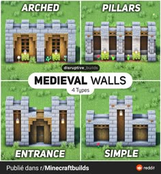 four different medieval walls and doors with text that reads, `'how to build a medieval