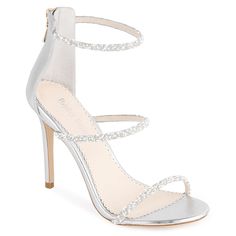 4-Inch Silver Strappy Heels with Pearls | Bella Belle Graduation Shoes Heels, Heels With Pearls, Heels With Crystals, Grad Outfit Ideas, Heels Classy Elegant, Year 10 Formal, Silver Heels Prom, Prom Shoes Silver, Graduation Shoes