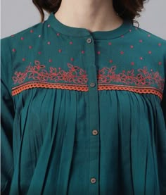 New Fancy Top Design, Cotton Tops Designs, Full Sleeves Dress, Embroidered Cotton Top, Subtle Pattern, Dress Neck Designs