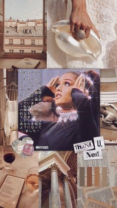 a collage of photos with various things in them including paper, pictures and words