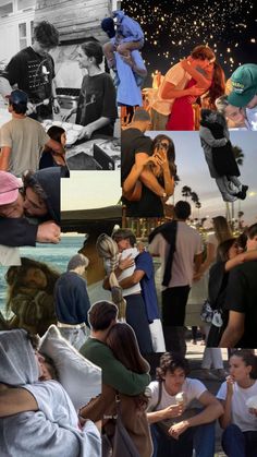 collage of photos with people and stars in the sky, including one woman hugging another man