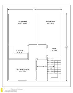 the floor plan for a two bedroom apartment with stairs and an attached kitchenette area