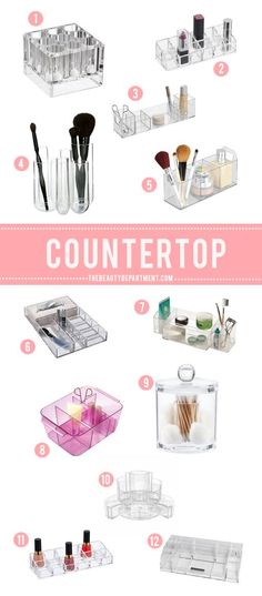 ORGANIZATION STATION: BATHROOM + VANITY Bathroom Makeup Organization Countertop, Bathroom Makeup Organization, Budget Lifestyle, Brush Organization, Bathroom Vanity Countertops, Bathroom Makeup, Bathroom Vanity Storage