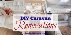 the inside of a camper with text overlay that reads diy caravan renovations