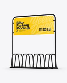 a yellow and black bike parking sign mockup on a white background with clippings